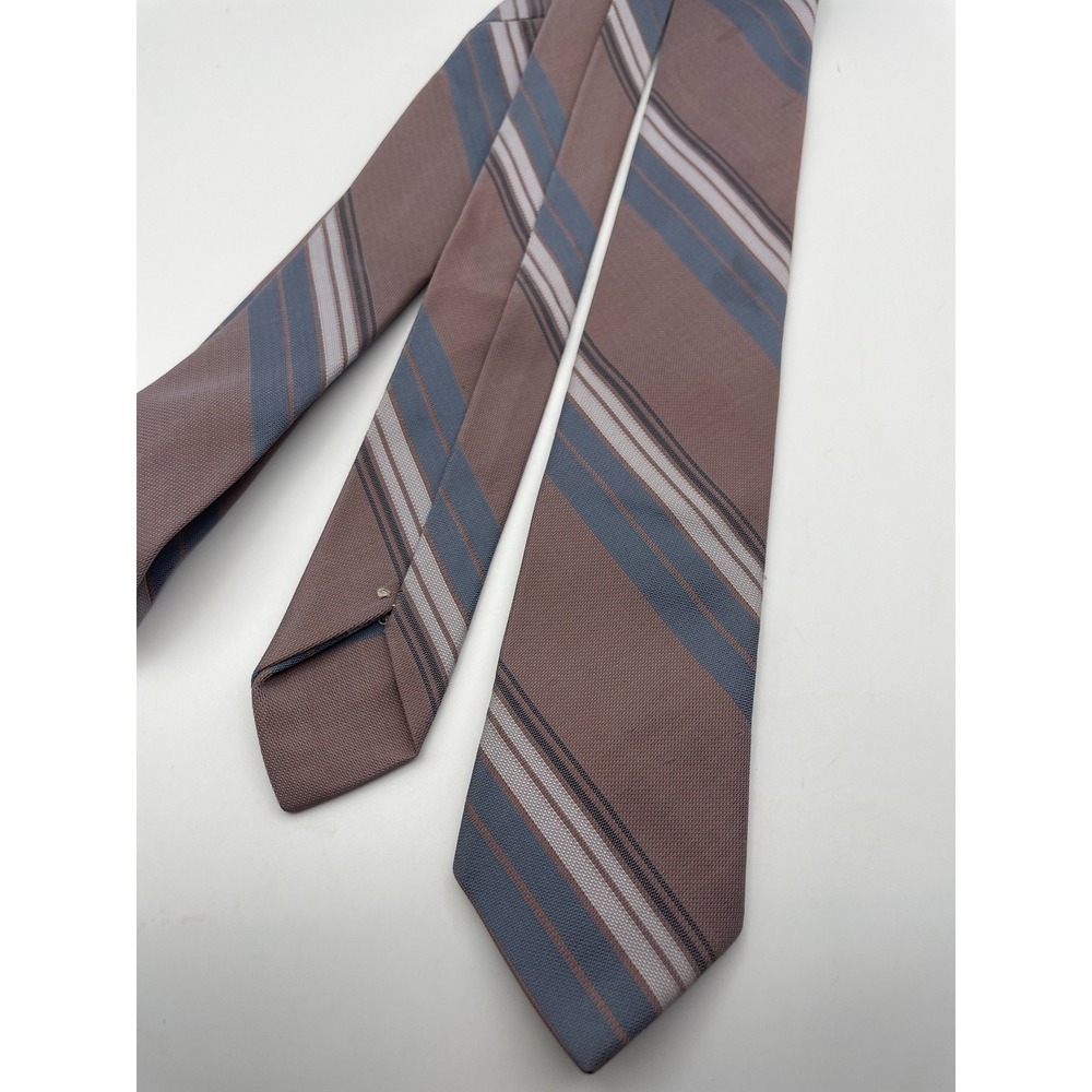 Vintage Superba Dacron Polyester Striped Necktie Brown Blue Silver Retro Mens